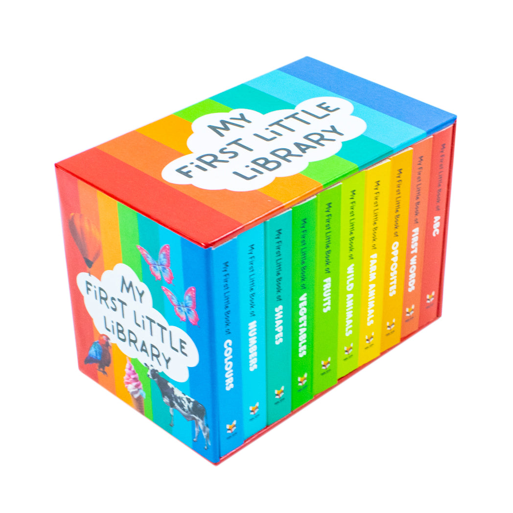 My First Little Library 10 Books Set Collection: (ABC, Shapes, Numbers, First Words, Opposites, Wild Animals, Fruits, Vegetables, Fram Animals, Colours)