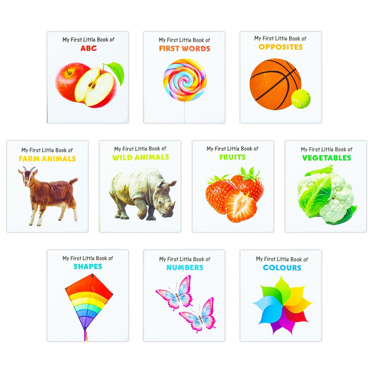 My First Little Library 10 Books Set Collection: (ABC, Shapes, Numbers, First Words, Opposites, Wild Animals, Fruits, Vegetables, Fram Animals, Colours)
