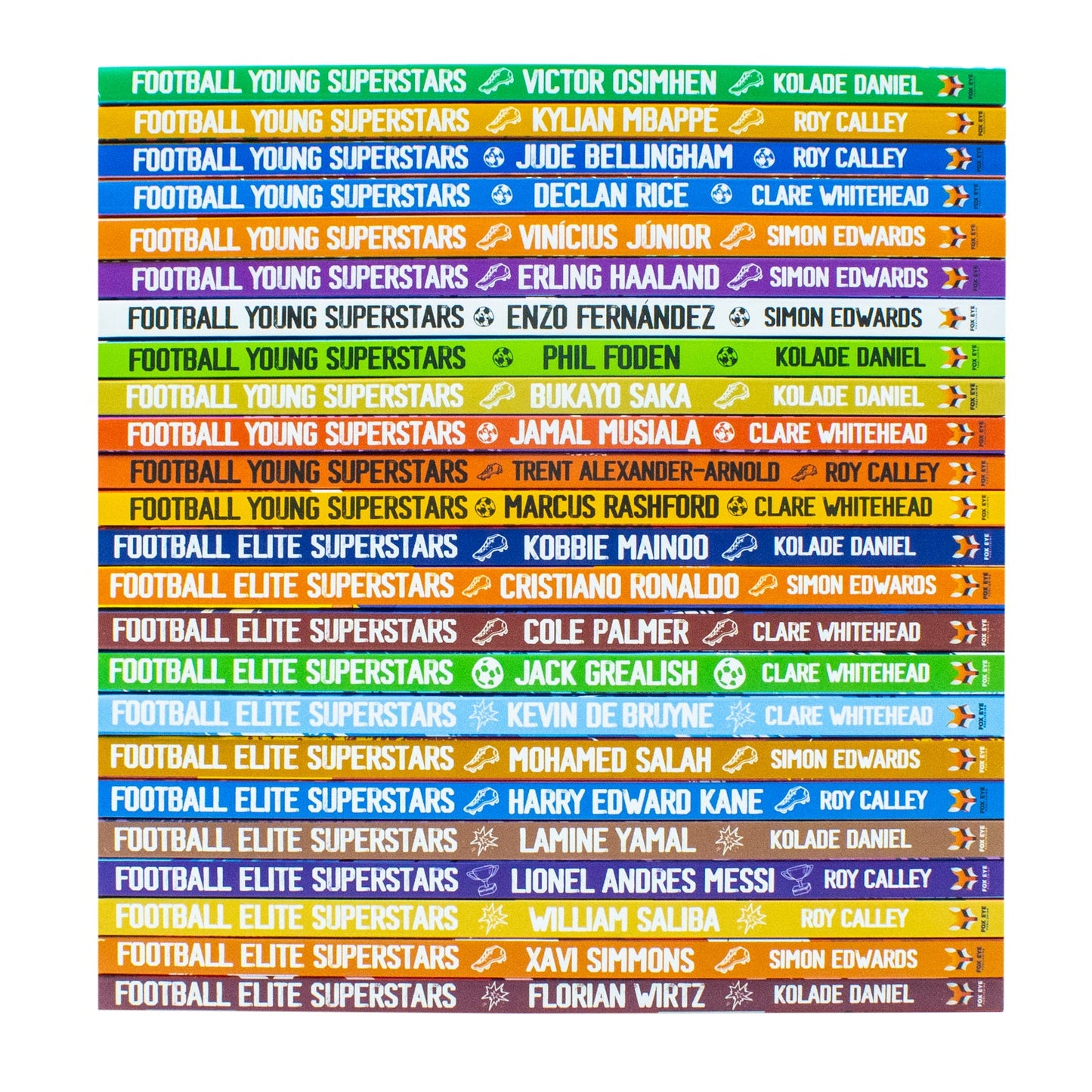 Football Superstars 24 Book Set Collection: (Ronaldo, Lamine Yamal, Salah, Harry Kane, De Bruyne, Messi, Saka, Haaland, Mbappe, Bellingham, Fernandez, Rashford)
