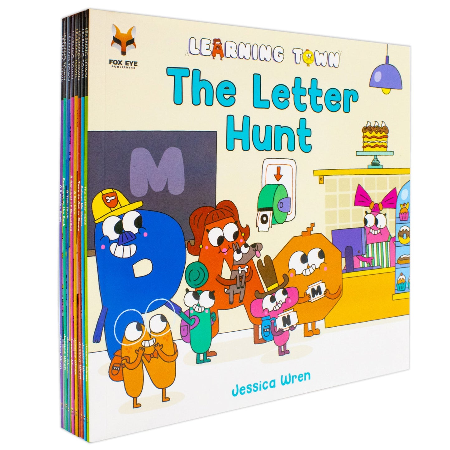 Learning Town 8 Book Set By Jessica Wren (A Birthday Bash,The Letter Hunt,Colour Me Happy,Time To Get In Space And More)