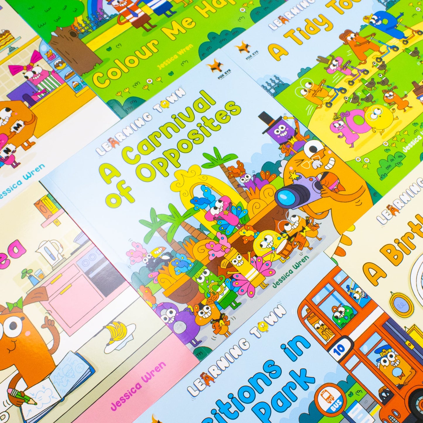 Learning Town 8 Book Set By Jessica Wren (A Birthday Bash,The Letter Hunt,Colour Me Happy,Time To Get In Space And More)