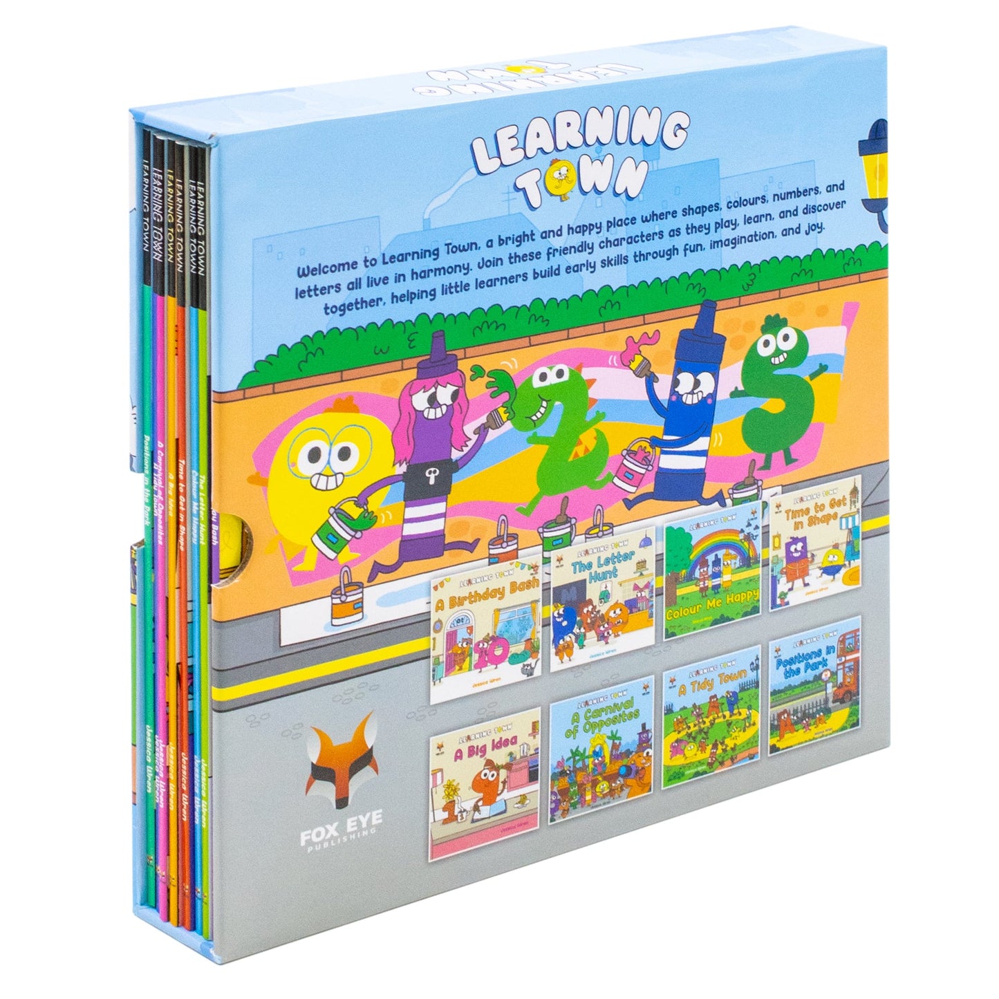 Learning Town 8 Book Set By Jessica Wren (A Birthday Bash,The Letter Hunt,Colour Me Happy,Time To Get In Space And More)