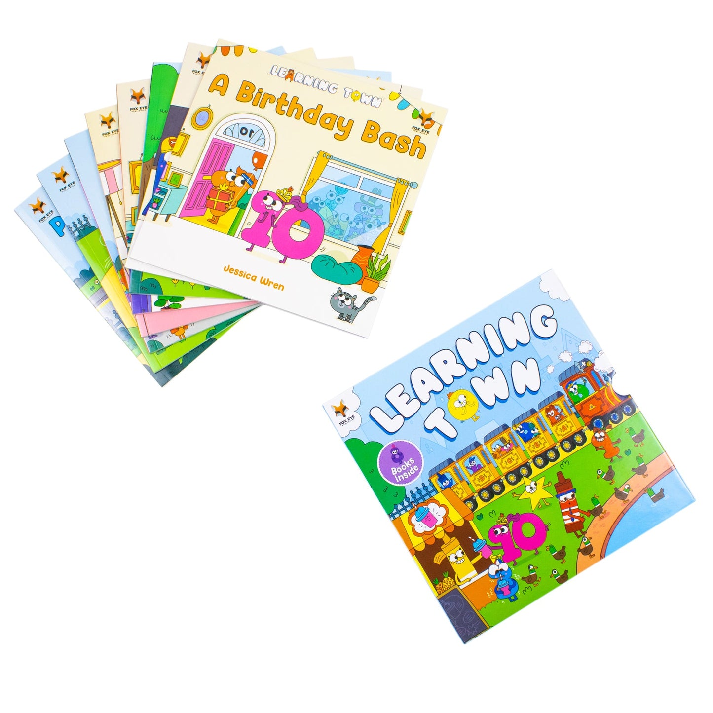 Learning Town 8 Book Set By Jessica Wren (A Birthday Bash,The Letter Hunt,Colour Me Happy,Time To Get In Space And More)