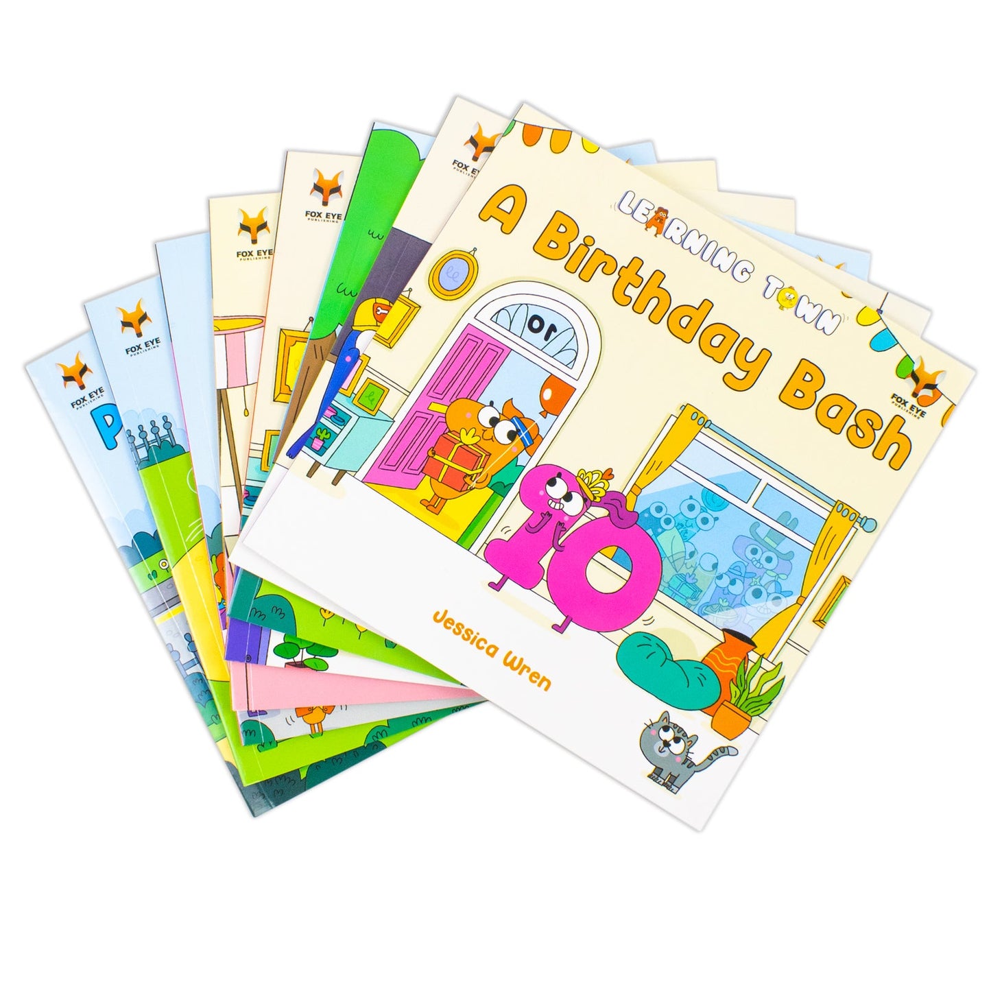 Learning Town 8 Book Set By Jessica Wren (A Birthday Bash,The Letter Hunt,Colour Me Happy,Time To Get In Space And More)