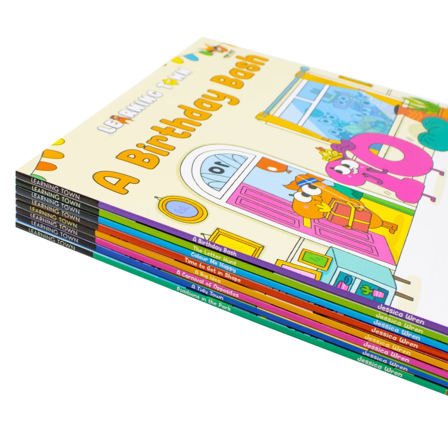 Learning Town 8 Book Set By Jessica Wren (A Birthday Bash,The Letter Hunt,Colour Me Happy,Time To Get In Space And More)