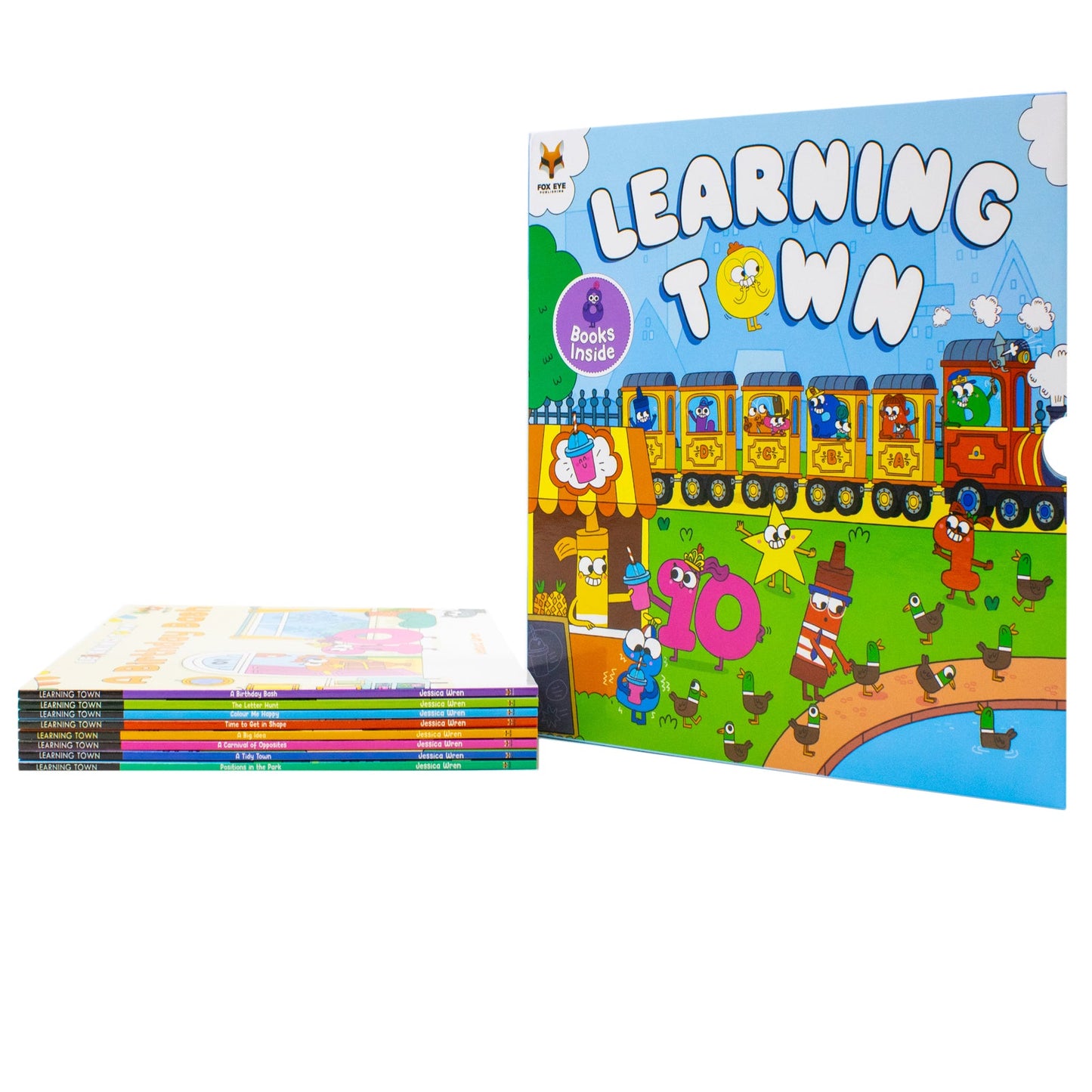 Learning Town 8 Book Set By Jessica Wren (A Birthday Bash,The Letter Hunt,Colour Me Happy,Time To Get In Space And More)
